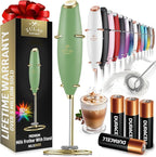 Zulay Kitchen Powerful Milk Frother Wand With 4 AA Duracell Batteries - Ultra Fast Handheld Drink Mixer - Electric Whisk Foam Maker for Coffee, Lattes, Cappuccino, Matcha & Creamer - Forest Gold
