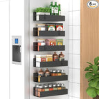 HuggieGems 6 Pack Magnetic Spice Storage Rack Organizer for Refrigerator and Oven, Black Fridge Organizers and Storage