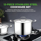 NutriChef Kitchenware Pots & Pans Set - 12 Piece, Clad Kitchen Cookware Set w/Steel Handles, Fry Pan Interior Coated w/ Ceramic Non-Stick Coating, Stylish Kitchen Cookware - NCSSX45