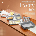 Nonstick Bakeware Set 8 Piece - Stackable Baking Pan Set, Oven safe 450°F, Carbon Steel Baking Set with Muffin, Loaf, Cookie Sheets & Roaster, Easy Storage, BPA-Free (Gray)