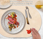 ADRIMER Placemats, Heat Resistant Oval Placemats Set of 4 Washable 12 x 17 Inch, Waterproof Table Mats, Wipeable Pu Place Mats for Kitchen, Dining Room, Beige