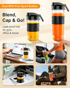 Smoothie Blender, 650W Personal Blenders for Shakes and Smoothies with Grinder Cup & 2 BPA-Free Portable Cups (20oz+14oz), Portable Blender for Juices, Smoothies Maker for Kitchen, Black