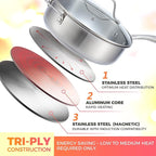 Mueller Pots and Pans Set 11-Piece, Ultra-Clad Pro Stainless Steel Cookware Set, Ergonomic and EverCool Stainless Steel Handle, Includes Saucepans, Skillets, Stockpot, Saute Pan, Steamer