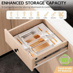 Jolitac Expandable Large Silverware Drawer Organizer - Adjustable Utensil Tray & Cutlery Holder, Plastic Storage for Spoons, Forks, Knives | Multipurpose Kitchen Organizers and Storage Solution, White