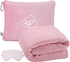 Travel Blanket, Airplane Blanket, Ultra-Soft, Warm & Lightweight, 65x40 in, Outdoor Blanket Essentials for Women, Men & Kids, Included Eye Mask, Luggage Sleeve & Backpack Clip Pink