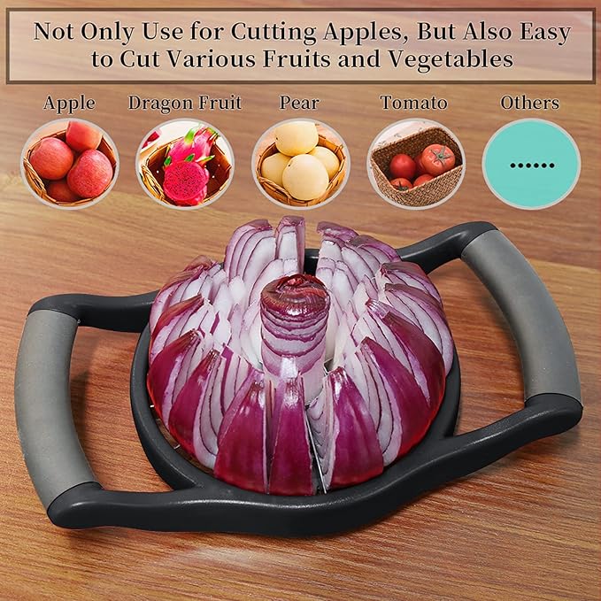 Newness 5.12 Inch Extra Large Apple Slicer, 16 Slices, Durable Stainless Steel Apple Corer, Black, Silicone Handle