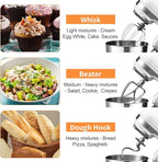 Geek Chef Electric Stand Mixer, 4.8QT 12 Speeds Tilt-head Food Mixer with Dough Hook, Whisk, Beater, Bowl, Rotary Knob for Home Kitchen Use, Silver White
