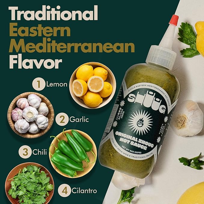 Middle Eastern Green Chili Sauce 18oz (Zhoug) | Spicy Sauce with Cilantro, Garlic, Jalapenos, Poblano, Scotch Bonnet Peppers, Olive Oil, Lemon, Chipotle | Vegan Chili, Non-GM, Kosher | Hot Sauces (2)