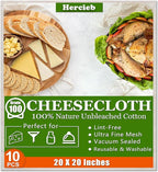 10 Pcs Cheese Cloths for Straining, 20x20 Inch Grade 100 Precut Cheese Cloth With Fabric Fine Mesh Cloth, 100% Unbleached Cotton, Reusable Muslin Cheesecloth for Straining, Juicing, Cooking Turkey