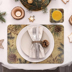 Le courant 16.9in 6PACK Winter Decoration Pinecone Placemats with 6 Coasters, Reversible Faux Leather Easy Clean Waterproof Stain Resistant Place Mats, for Home Party Dining Holiday Table Decor