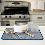S&T INC. Dish Drying Mat, 16” x 18”, Absorbent Microfiber Kitchen Counter Mat, Dish Drying Pad for Dishes, Utensils, Pots and Pans, Large, Blue Stockinette