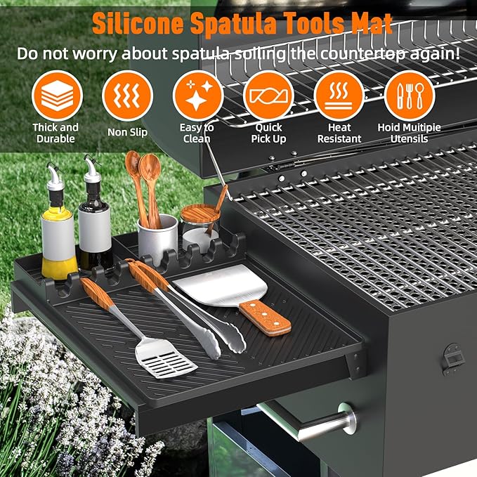 Silicone Grill Mat Compatible with Blackstone, Silicone Griddle Tools with Drip Pad, Spatula Mat for Outdoor Grill Kitchen Counter (Black)