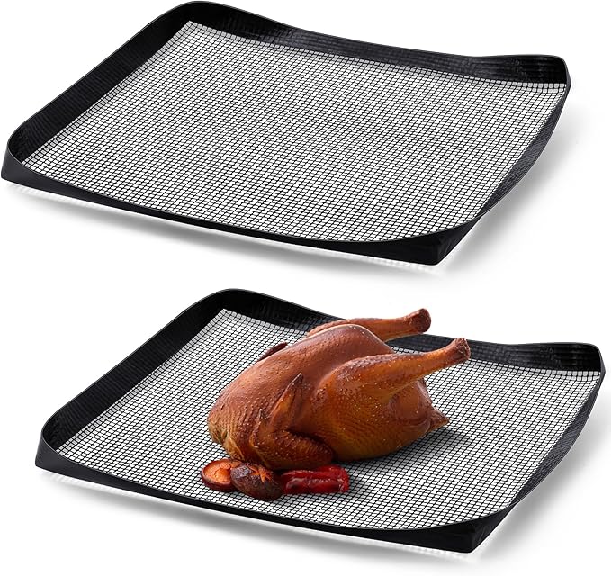 Teenyyou 2 Pcs 14.5 x 13.5 Inch Ptfe Solid Oven Basket Non Stick Cooking Basket Cooking Trays for Quick Oven Accessories Baking Chips Chicken Wings Bread Heating