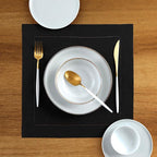 Solino Home Linen Square Placemats Set of 4-100% Pure Linen Black Cloth Placemats 14 x 14 Inch - Classic Hemstitch, Machine Washable Place Mats for Winter, New Year