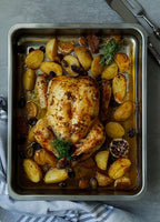 Roasting Pan Heavy Duty Stainless steel Turkey Pans for Oven,Toaster Oven Tray Pans with cooling rack,Hotel Pan, Barbeque Grill Pan,Deep Edge,Mirror treatment, Dishwasher Safe (17.5"x13.6"x2.8")