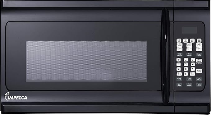 Impecca OM-1600K 1.6 cu. ft. Over-the-Range 30” Microwave Oven 1000 Watts, with Surface Light, 2 Speed Vent System, Touch-pad Controls, Digital Clock, Timer, LED Display and Child Lock, Black