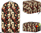 Rose Skulls Kitchen Appliance Covers 3 Pcs Set Gothic Toaster Covers 2 Slice Wide Slot & Blender Cover with Top Handle & Slow Cooker Dust Cover Halloween Decor