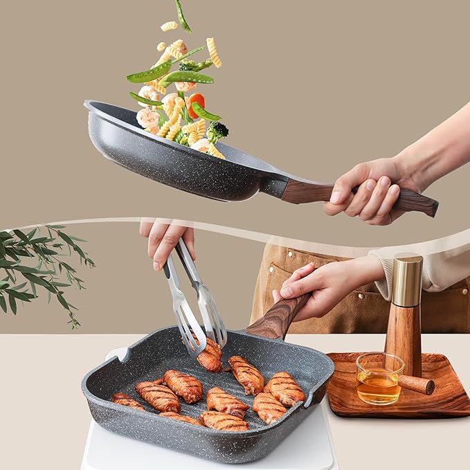 SENSARTE Nonstick Cookware Set, 23 Piece Pots and Pans Set with Swiss Granite Coating, Healthy Non Stick Kitchen Cooking Set, Stay-Cool Handles, Gray