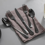 KINGSTONE 40 Piece Teardrop Silverware Set for 8, 18/10 Stainless Steel Flatware Set, Modern Design Cutlery Set for Home/Hotel/Wedding,Mirror Polished and Dishwasher Safe, Black