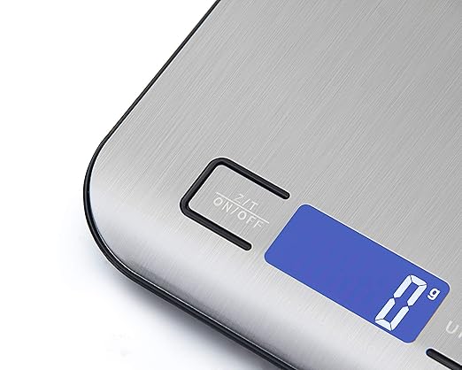 Digital Kitchen Scale,Food Scale for Meat Baking Weighter,Unit Gram OZ lb Up 11 lb(1g-5KG),Silver Stainless Steel Anti-Fingerprint with Accuracy LCD Display for Cooking Black(Include AAA Battery)