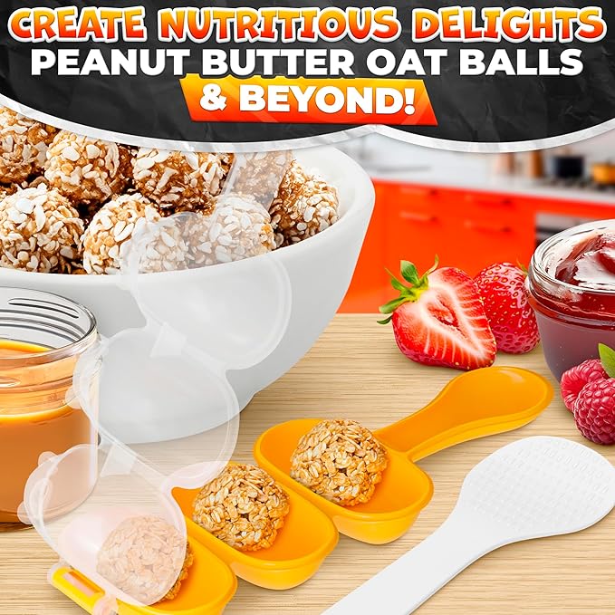 Rice Ball Mold - Mini Rice Ball Maker Mold with 3 Bite-Size Portions, Plastic Shaker with Scoop for Fast Shake Shaping – Versatile Tool for Bento Meals, Temari Sushi, Yaki-Onigiri & Creative Plating