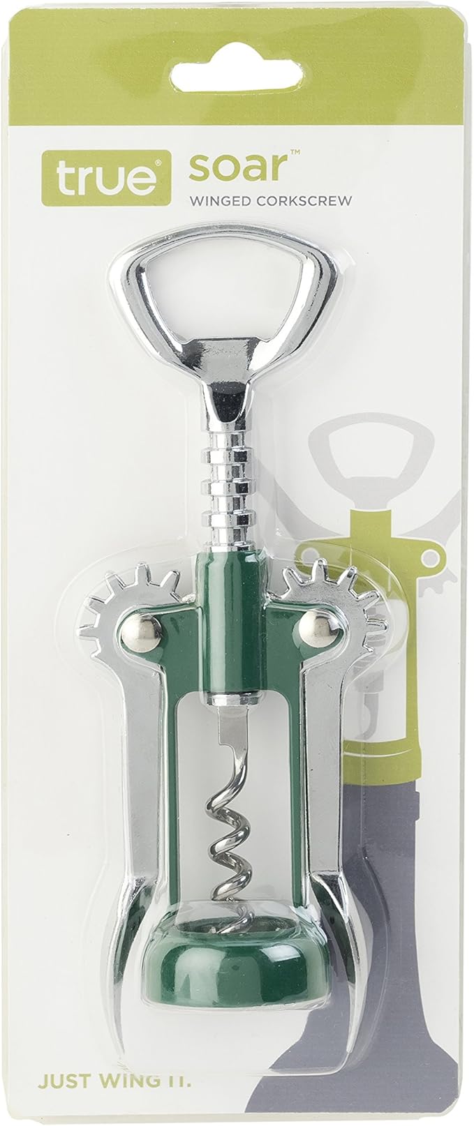 True Soar Winged Corkscrew Wine Opener Manual, Heavy Duty Stainless Steel Cork Openers in Chrome Finish Home Bar Accessories Bar Tools, Set of 1 Green