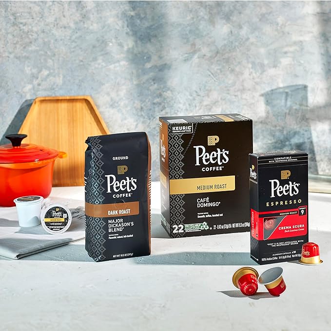 Peet's Coffee, Medium Roast Keurig K-Cup Pods - Single Origin Brazil 88 Count (4 Boxes of 22 Pods)