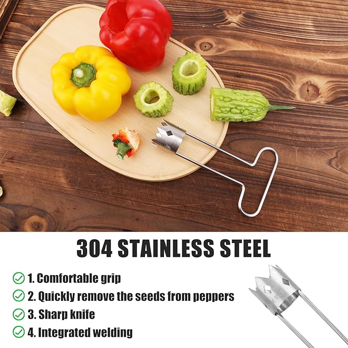 Fruit and Vegetable Corer, 2025 New Upgraded Stainless Steel Fruit Coring Remover T-Type Bell Chili Pepper Seed Deseeder Cutter Tool for Vegetables Fruit Kitchen Utensils