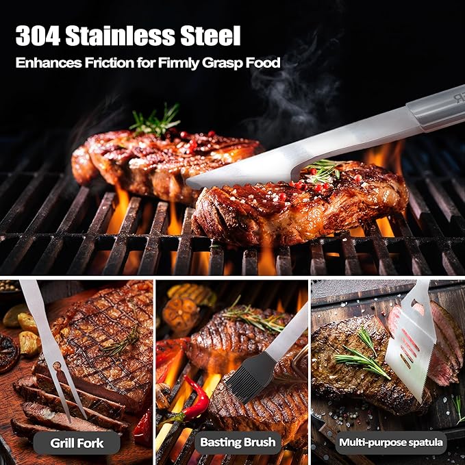 Poppy Gifts, Christmas Poppy Gifts for Grandpa from Grandkids Heavy Duty Grilling Accessories Kit for Backyard BBQ, Thick Stainless Steel Grill Utensils with Non-Slip Handle Tool for Man on Birthday