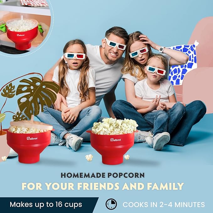 The Original Salbree Collapsible Silicone Microwave Popcorn Popper Maker Machine, Microwavable Bowl Holds 16 Cups, Uses Hot Air and Oil Always Optional - The Most Colors Available (Magenta)