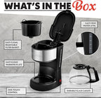 Gourmia Coffee Maker – 5 Cup, One-Touch Brew, Pause & Serve, Automatic Keep Warm, Stainless Steel Accents, Black