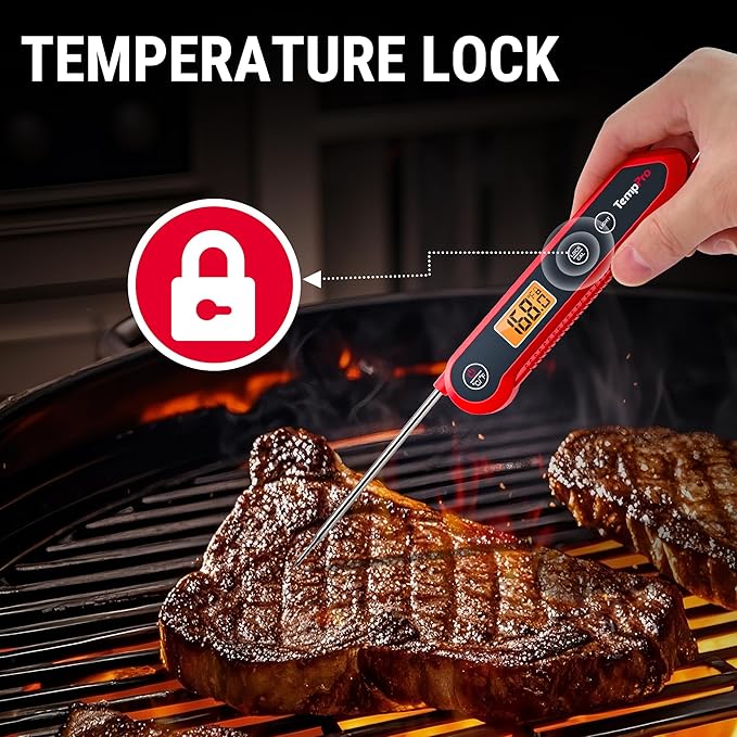 TempPro 1-2 Sec Instant Read Digital Meat Thermometer, ±0.9°F Accuracy, Waterproof & Backlight Food Thermometer for Cooking, Oil Fry Candy Meat Probe for Kitchen, BBQ, Oven, Grill, Smoker