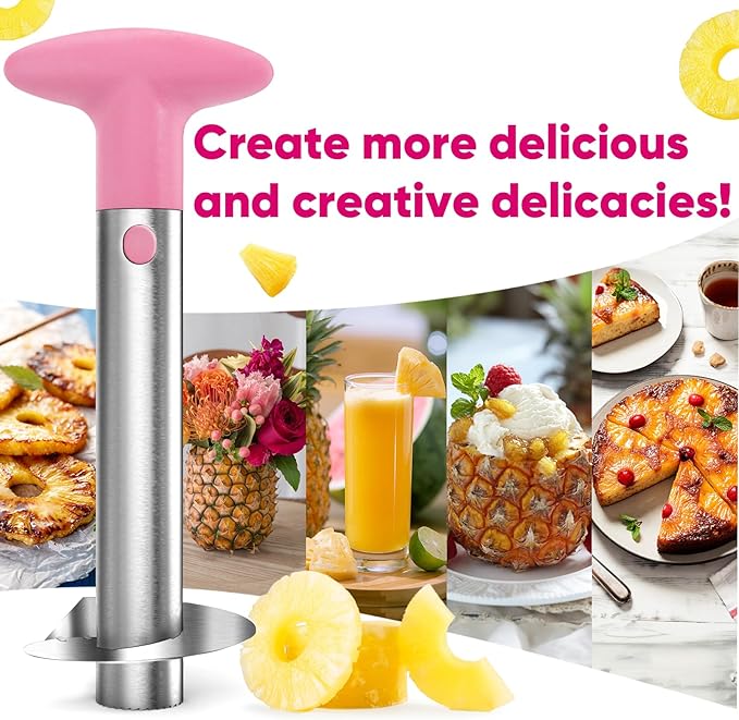 Pineapple Corer, [Upgraded, Reinforced, Thicker Blade] Newness Premium Pineapple Corer Remover, Stainless Steel Pineapple Core Tool for Home & Kitchen with Sharp Blade for Diced Fruit Ring (Pink)