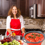 Red Round Silicone Collapsible Colander – Silicone Round Kitchen Strainers with Plastic Handles Foldable Kitchen Strainer Small Perfect for Draining Pasta Vegetable and Fruit