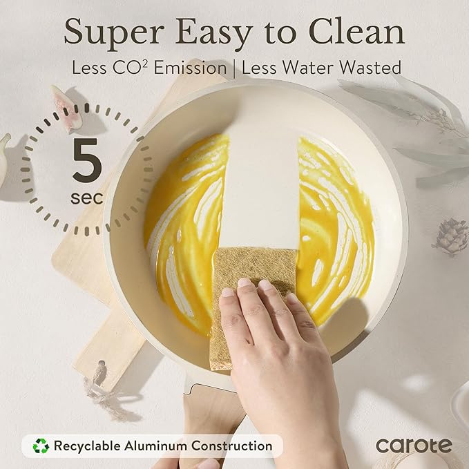 CAROTE ICE 35pcs Pots and Pans Set, Nonstick Cookware Sets, White Granite Induction Cookware with Kitchen Knife Set