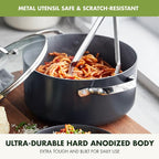 GreenPan Valencia Pro Hard Anodized Healthy Ceramic Nonstick 5QT Stock Pot with Lid, PFAS-Free, Induction, Dishwasher Safe, Oven Safe, Gray