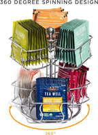Sorbus Tea Bag Spinning Carousel - Tea Caddy Organizer for Countertop - Matcha Station Accessories - 2 Tier Revolving Storage for Pantry - Holds Up to 60 Large Tea Bags