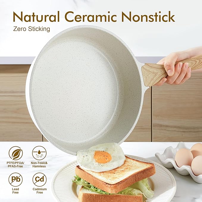 SENSARTE Nonstick Ceramic Cookware Set, 13-Piece Non-toxic Pots and Pans Set, Healthy Kitchen Cooking Set with Stay-Cool Handles, Silicone Tools and Pot Protectors, PFAS Free