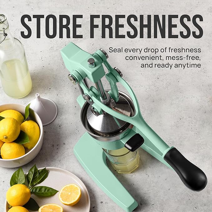 Zulay Kitchen Cast Iron Juicer - Easy-to-Clean Heavy-Duty Manual Juicer, Professional Citrus Juicer - Stainless Steel Lemon Squeezer - Manual Citrus Press & Orange Squeezer - Orange Juicer – Mint