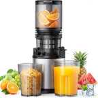 Juicer Machines, Cold Press Juicer with Wide Feed Chute, 3-in-1 Slow Masticating Juicer, Juice, Nut Milk & Sorbet Maker, BPA-Free, High Juice Yield for Whole Fruits & Vegetables Easy to Clean