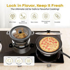LSR Loreso Universal Pan Lid for Pots Pans and Skillets 7.5-11.5 Inch - Tempered Glass Pot Lid Set with Auto-Sizing Silicone Rim, 2 Pack Grey