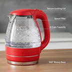 OVENTE Electric Kettle, 1.5L Borosilicate Glass Countertop Water Heater and Boiler for Coffee or Tea, BPA-Free, Auto Shut-Off, Boil-Dry Protection, Removable and Washable Spout Filter, Red KG83R