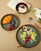 Pokini Stoneware Dinnerware Sets for 6, Microwave Safe Plate and Bowl Set, Easy to Clean & Durable Dishes Sets for Small to Medium Families, Sage Green