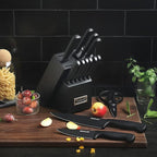 McCook® Knife Sets,German Stainless Steel Knife Block Sets with Built-in Sharpener, Black