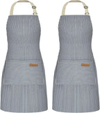 NLUS 2 Pack Cooking Aprons for Women with Pockets, Adjustable Kitchen Bib Aprons Chef Aprons for Women Men(Blue Pinstripes)
