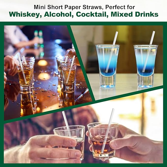 4'' x 0.2'' White Mini Paper Sipping Straws, Tasting & Sample Straws, Stirring Straw Sticks, Paper Sticks, DIY Crafts - Biodegradable, 500 Counts