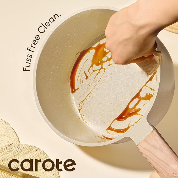 CAROTE 1.6Qt & 3.0Qt Sauce Pan Sets with Lid Ceramic Nonstick Pot Set Non Toxic Saucepan with Stay-cool Handle Small Kitchen Cooking Pots, Easy to Clean, Induction Comptable, PFOA FREE
