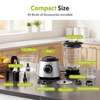 Simple Deluxe Food Processor Blender Combo, 300W Multifunctional Electric Kitchen Tool with 1.5L Glass Jar & 6-Cup Chopper, Ideal for Slicing Dough Meat Puree, 2 Adjustable Speeds & Safety Lock, Black