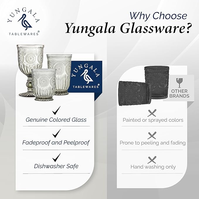 Yungala Black Glassware set of 6 smoke drinking glasses, 8 oz water glasses textured colored vintage glass cups dishwasher safe