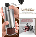 Portable Coffee Grinder Conical Burr for Espresso French Press Pour Over Double Bearing Internal Adjustment Capacity 25g (Silver-Ceramic Burr)